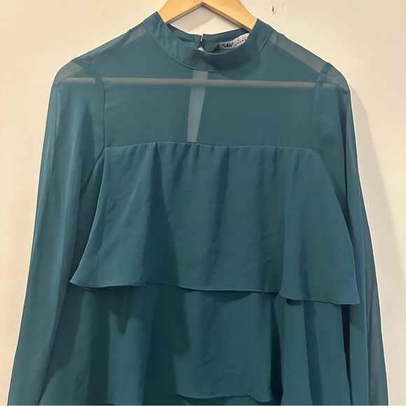 Zara Emerald Bottle Green Chiffon Tiered Ruffle Mini Size XS Dress - Picture 7 of 14